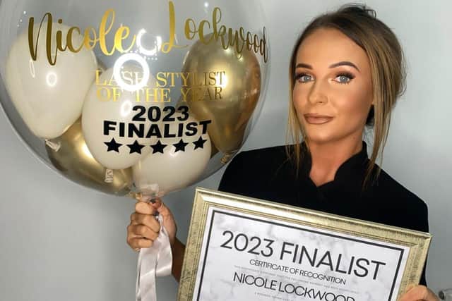 Nicole Lockwood receiving her nomination for the UK Hair and Beauty Awards