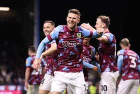 BURNLEY, ENGLAND - APRIL 10: Johann Berg Gudmundsson of Burnley celebrates after scoring their second goal during the Sky Bet Championship between Burnley and Sheffield United at Turf Moor on April 10, 2023 in Burnley, England. (Photo by Alex Livesey/Getty Images)