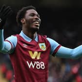 BURNLEY, ENGLAND - MARCH 16: Datro Fofana of Burnley celebrates scoring his team's second goal during during the Premier League match between Burnley FC and Brentford FC at Turf Moor on March 16, 2024 in Burnley, England. (Photo by Jan Kruger/Getty Images)