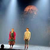 Millie Hikasa and Keir Ogilvy on stage at the Lowry Theatre, Salford, in the National Theatre production of The Ocean at the End of the Lane