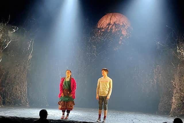 Millie Hikasa and Keir Ogilvy on stage at the Lowry Theatre, Salford, in the National Theatre production of The Ocean at the End of the Lane