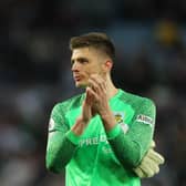 Burnley's English goalkeeper Nick Pope applauds at the end of the English Premier League football match between Aston Villa and Burnley at Villa Park in Birmingham, central England on May 19, 2022. - RESTRICTED TO EDITORIAL USE. No use with unauthorized audio, video, data, fixture lists, club/league logos or 'live' services. Online in-match use limited to 120 images. An additional 40 images may be used in extra time. No video emulation. Social media in-match use limited to 120 images. An additional 40 images may be used in extra time. No use in betting publications, games or single club/league/player publications. (Photo by Geoff Caddick / AFP) / RESTRICTED TO EDITORIAL USE. No use with unauthorized audio, video, data, fixture lists, club/league logos or 'live' services. Online in-match use limited to 120 images. An additional 40 images may be used in extra time. No video emulation. Social media in-match use limited to 120 images. An additional 40 images may be used in extra time. No use in betting publications, games or single club/league/player publications. / RESTRICTED TO EDITORIAL USE. No use with unauthorized audio, video, data, fixture lists, club/league logos or 'live' services. Online in-match use limited to 120 images. An additional 40 images may be used in extra time. No video emulation. Social media in-match use limited to 120 images. An additional 40 images may be used in extra time. No use in betting publications, games or single club/league/player publications. (Photo by GEOFF CADDICK/AFP via Getty Images)