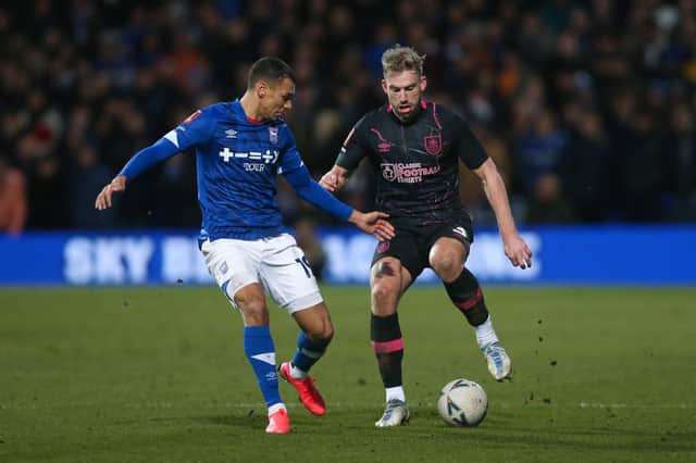 Burnley's Charlie Taylor and Ipswich Town's Kayden Jackson 

The Emirates FA Cup Fourth Round - Ipswich Town v Burnley - Saturday 28th January 2023 - Portman Road - Ipswich