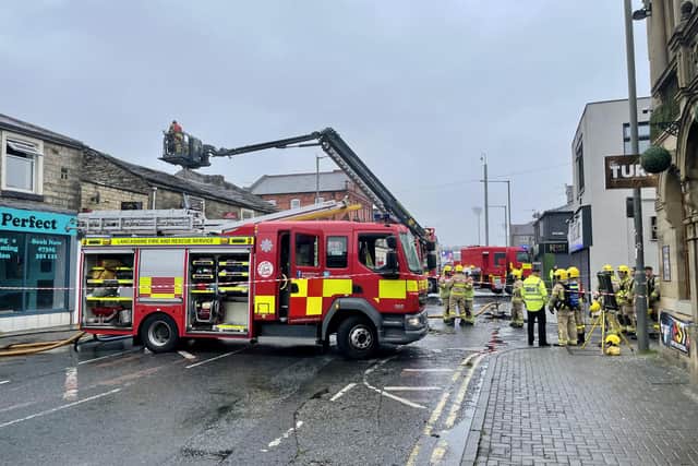 Eight fire engines were deployed to the shop in Yorkshire Street, Burnley.