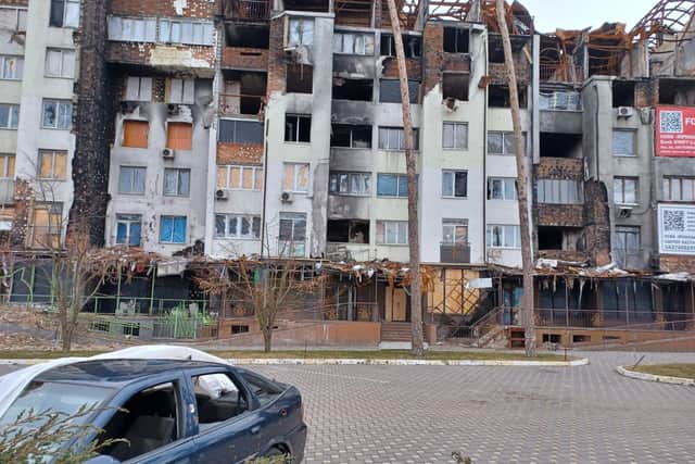 Shelled buildings in Ukraine