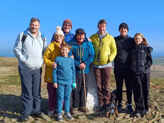 David with his family at the top of Pendle Hill