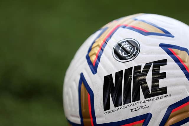LEEDS, ENGLAND - AUGUST 21: The Nike Flight Premier League match ball during the Premier League match between Leeds United and Chelsea FC at Elland Road on August 21, 2022 in Leeds, England. (Photo by Catherine Ivill/Getty Images)
