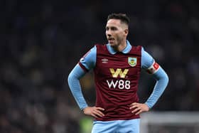 LONDON, ENGLAND - JANUARY 05: Josh Brownhill of Burnley during the Emirates FA Cup Third Round match between Tottenham Hotspur and Burnley at Tottenham Hotspur Stadium on January 05, 2024 in London, England. (Photo by Alex Pantling/Getty Images)