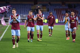 BURNLEY, ENGLAND - APRIL 02: Burnley players applaud the fans after the draw during the Premier League match between Burnley FC and Wolverhampton Wanderers at Turf Moor on April 02, 2024 in Burnley, England. (Photo by Alex Livesey/Getty Images) (Photo by Alex Livesey/Getty Images)