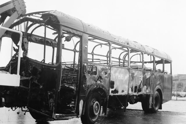 Burnley bus driver Mr Harold Beet narrowly escaped serious injury when this Ribble single-decker bus caught fire on a moorland road on Saturday morning, 14th August 1971. Mr Beet of Clifton Street, Burnley was driving the 6-15am bus from Burnley to Bacup when he smelt and then saw smoke coming from the engine. He stopped in pouring rain in Burnley Road, Cliviger, and saw flames coming from the engine. He tried to douse them with a fire extinguisher, but the blaze became too much for him. He ran to the nearby Deerplay brickworks and phoned for the fire brigade.