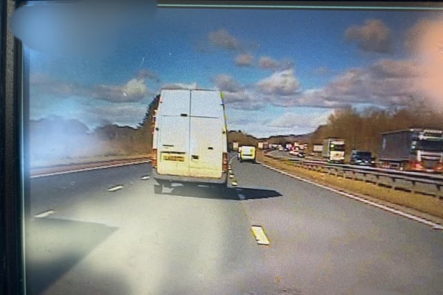 This van was hogging lane two on the M6 northbound. 
Police patrols drove alongside the vehicle and could see the driver on his phone. The vehicle was stopped and the driver issued witgh six penalty points and a £200 fine.