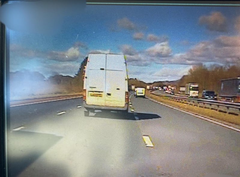 This van was hogging lane two on the M6 northbound. 
Police patrols drove alongside the vehicle and could see the driver on his phone. The vehicle was stopped and the driver issued witgh six penalty points and a £200 fine.