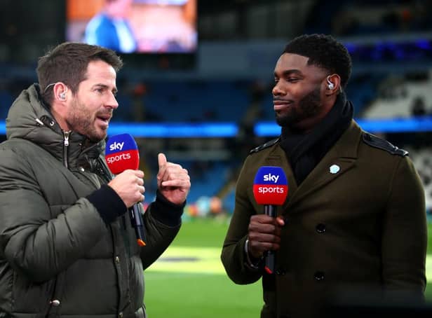Jamie Redknapp talks to Micah Richards. (Photo by Clive Brunskill/Getty Images)