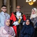 New Burnley Mayor Coun. Shah Hussein with his wife Shewly Akhtar, daughter Tahmina Hussain and sister Runa Khanom who will serve as his Mayoresses, with Mr Mohammed Shah Kamran Hussain acting as Consort
