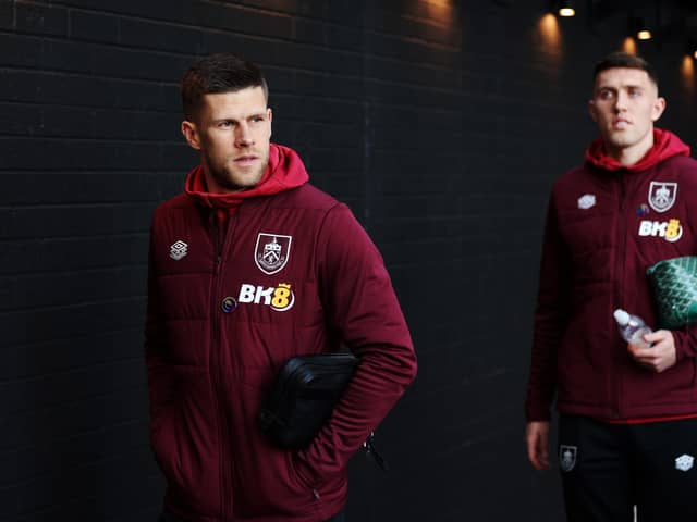 BURNLEY, ENGLAND - DECEMBER 02: Johann Gudmundsson of Burnley arrives at the stadium prior to the Premier League match between Burnley FC and Sheffield United at Turf Moor on December 02, 2023 in Burnley, England. (Photo by Nathan Stirk/Getty Images)