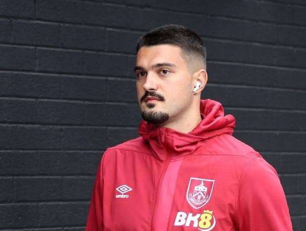 BURNLEY, ENGLAND - AUGUST 11: Arijanet Muric of Burnley arrives at the stadium prior to the Premier League match between Burnley FC and Manchester City at Turf Moor on August 11, 2023 in Burnley, England. (Photo by Nathan Stirk/Getty Images)