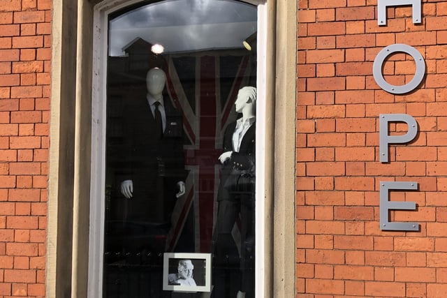 This respectful window display was created in honour of the Queen at HOPE mens and ladieswear shop in Clitheroe