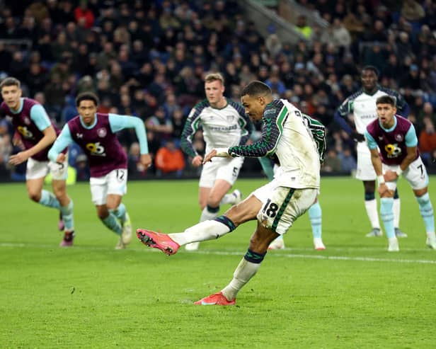 BURNLEY, ENGLAND - JANUARY 17: Wilson Isidor of Sunderland takes a second penalty but sees his shot saved during the Sky Bet Championship match between Burnley FC and Sunderland AFC at Turf Moor on January 17, 2025 in Burnley, England. (Photo by Molly Darlington/Getty Images)