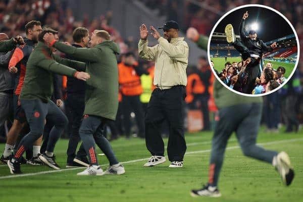 Kompany celebrates Bayern's win over Champions League and, inset, THAT unforgettable night at Ewood Park. Pictures: Getty Images