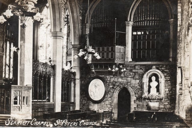 The Stansfield Chapel, set up in honour of Oliver de Stansfield, once the Constable of the great de Lacy castle of Pontefract, in Yorkshire. The Chancel is to the left.
