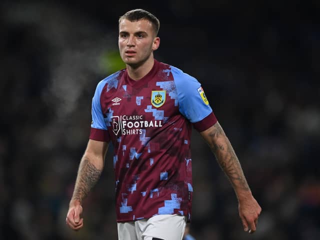 BURNLEY, ENGLAND - JANUARY 20: Jordan Beyer of Burnley during the Sky Bet Championship between Burnley and West Bromwich Albion at Turf Moor on January 20, 2023 in Burnley, England. (Photo by Gareth Copley/Getty Images)
