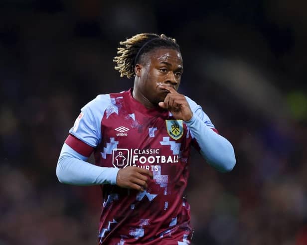BURNLEY, ENGLAND - MARCH 31:  Michael Obafemi of Burnley looks on during the Sky Bet Championship between Burnley and Sunderland at Turf Moor on March 31, 2023 in Burnley, England. (Photo by Naomi Baker/Getty Images)