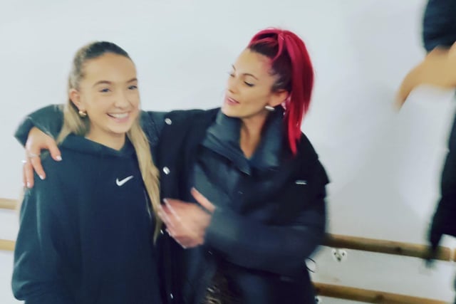 Dianne Buswell with super fan Rachel at Centre Stage Academy. Credit: Nicky Figgins