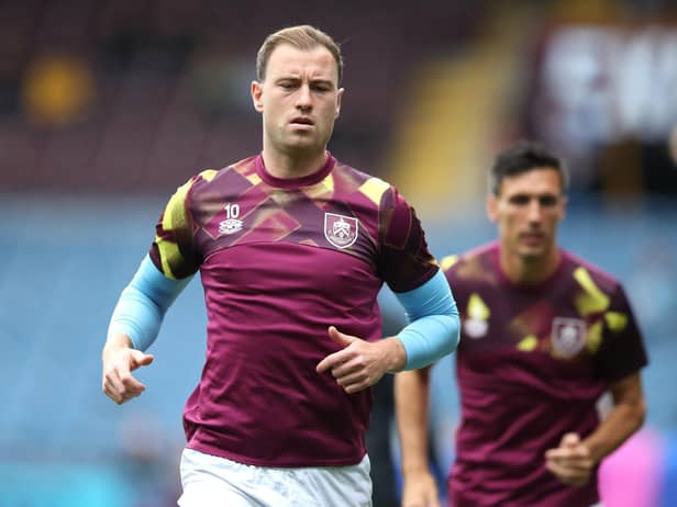 BURNLEY, ENGLAND - AUGUST 06: Ashley Barnes of Burnley warms up ahead of kickoff during the Sky Bet Championship match between Burnley and Luton Town at Turf Moor on August 06, 2022 in Burnley, England. (Photo by Ashley Allen/Getty Images)