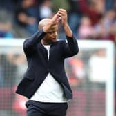 BURNLEY, ENGLAND - AUGUST 06: Vincent Kompany, manager of Burnley FC during the Sky Bet Championship match between Burnley and Luton Town at Turf Moor on August 06, 2022 in Burnley, England. (Photo by Ashley Allen/Getty Images)