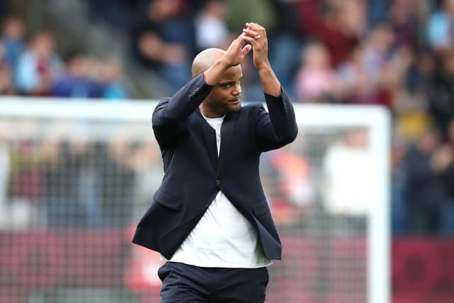 BURNLEY, ENGLAND - AUGUST 06: Vincent Kompany, manager of Burnley FC during the Sky Bet Championship match between Burnley and Luton Town at Turf Moor on August 06, 2022 in Burnley, England. (Photo by Ashley Allen/Getty Images)