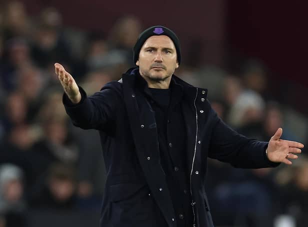LONDON, ENGLAND - JANUARY 21: Frank Lampard, Manager of Everton during the Premier League match between West Ham United and Everton FC at London Stadium on January 21, 2023 in London, England. (Photo by Julian Finney/Getty Images)