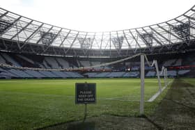 LONDON, ENGLAND - FEBRUARY 11: General view inside the stadium prior to the Premier League match between West Ham United and Arsenal FC at London Stadium on February 11, 2024 in London, England. (Photo by Julian Finney/Getty Images)