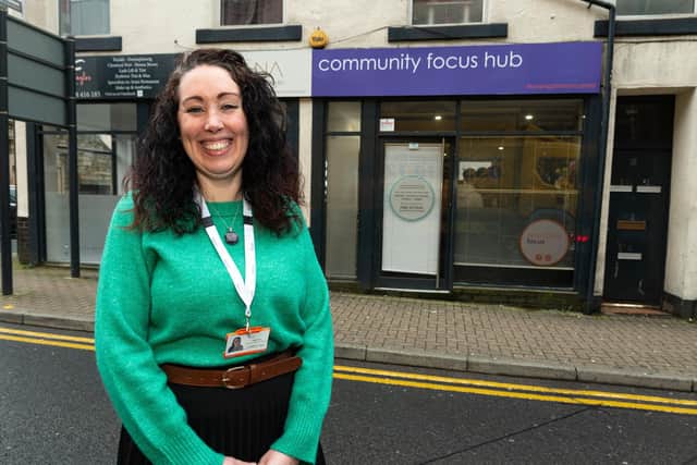Jody Ross, Community Advocacy Manager at Advocacy Focus outside the new Community Focus Hub which has opened on Hargreaves Street, Burnley. Photo: Kelvin Lister-Stuttard