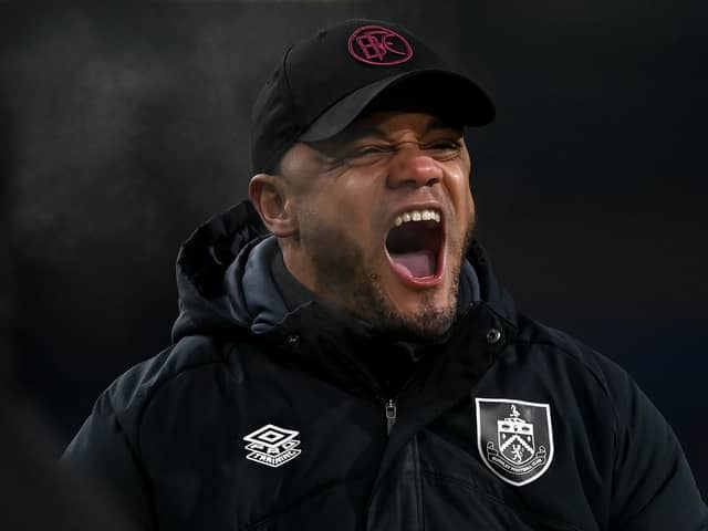 BURNLEY, ENGLAND - JANUARY 20: Vincent Kompany, Manager of Burnley, celebrates victory following the Sky Bet Championship match between Burnley and West Bromwich Albion at Turf Moor on January 20, 2023 in Burnley, England. (Photo by Gareth Copley/Getty Images)