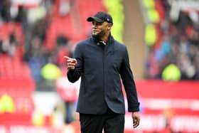 MANCHESTER, ENGLAND - APRIL 27: Vincent Kompany, Manager of Burnley, gestures after the Premier League match between Manchester United and Burnley FC at Old Trafford on April 27, 2024 in Manchester, England. (Photo by Michael Regan/Getty Images)