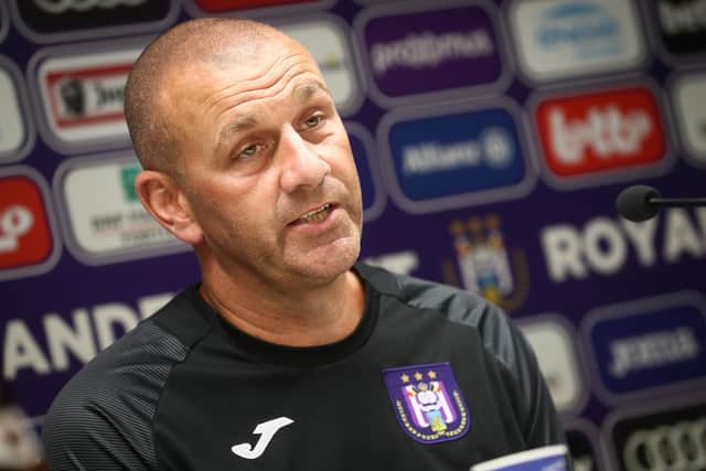 Anderlecht's head coach Simon Davies pictured during a press conference of Jupiler Pro League team RSC Anderlecht to present it's new head coach, Monday 17 June 2019 in Brussels. BELGA PHOTO VIRGINIE LEFOUR        (Photo credit should read VIRGINIE LEFOUR/AFP via Getty Images)
