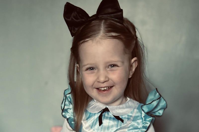 Hallie-Jae, 3-years-old, dressed as Alice in Wonderland.