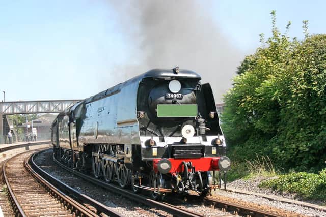 Green-painted Tangmere, a Battle of Britain class locomotive, will pass through Clitheroe and Whalley tomorrow
