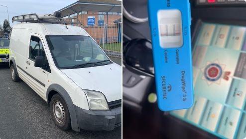 This van was stopped by police in Ribbleton Avenue, Preston, due to a defective brake light.
Advice given to fix his light however the driver failed a roadside test for cannabis.
The driver was arrested.