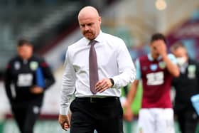 BURNLEY, ENGLAND - JULY 26: Sean Dyche, Manager of Burnley reacts after the Premier League match between Burnley FC and Brighton & Hove Albion at Turf Moor on July 26, 2020 in Burnley, England