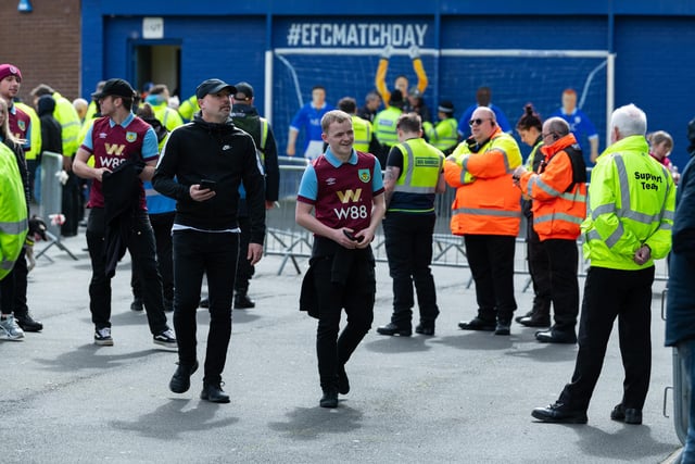 Burnley fans arrive at Goodison Park for the Premier League fixture with Everton. Photo: Kelvin Lister-Stuttard