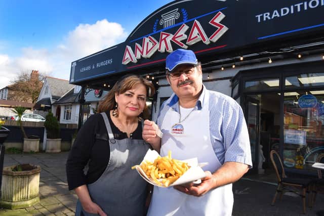 Andreas and Eleni Evangelou at Andreas Fish and Chips,  Penwortham Photo: Neil Cross