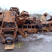 Devastated vehicles in Ukraine