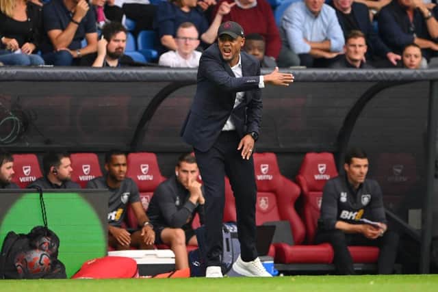 BURNLEY, ENGLAND - SEPTEMBER 02: Burnley manager Vincent Kompany reacts on the touchline during the Premier League match between Burnley FC and Tottenham Hotspur at Turf Moor on September 02, 2023 in Burnley, England. (Photo by Stu Forster/Getty Images)