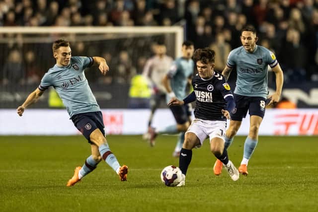 Burnley's Scott Twine (left) competing with Millwall's Jamie Shackleton

The EFL Sky Bet Championship - Millwall v Burnley - Tuesday 21st February 2023 - The Den - London
