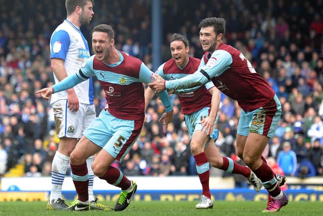 BLACKBURN, ENGLAND - MARCH 17:  Jason Shackell of Burnley celebrates scoring the opening goal during the npower Championship match between Blackburn Rovers and Burnley at Ewood park on March 17, 2013 in Blackburn, England.  (Photo by Chris Brunskill/Getty Images)
