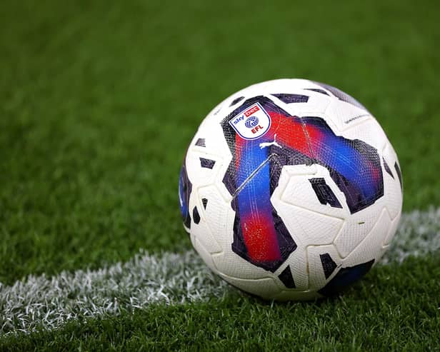 NORWICH, ENGLAND - SEPTEMBER 14: A view of the match ball during the Sky Bet Championship match between Norwich City and Bristol City at Carrow Road on September 14, 2022 in Norwich, England. (Photo by Stephen Pond/Getty Images)