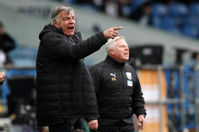 West Bromwich Albion's English head coach Sam Allardyce (L) and West Bromwich Albion's  assistant head coach Sammy Lee (R) gesture on the touchline during the English Premier League football match between Leeds United and West Bromwich Albion at Elland Road in Leeds, northern England on May 23, 2021.