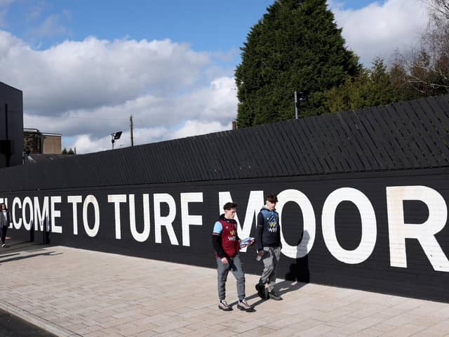 BURNLEY, ENGLAND - MARCH 03: A general view of a "Welcome To Turf Moor" sign, as fans of Burnley arrive, prior to the Premier League match between Burnley FC and AFC Bournemouth at Turf Moor on March 03, 2024 in Burnley, England. (Photo by Alex Livesey/Getty Images)