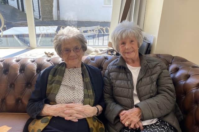 Lifelong friends Dorothy Clavert and Maureen Dillon at Chapel Lodge in Worsthorne